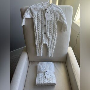 Whisper white Horse Shoe Cable- knit onesie sz 6-9 months